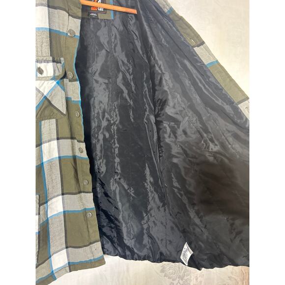 Vintage Shacket Large Flannel Button Up Shirt Jacket Quilt Lined Pockets Amplify - Picture 7 of 13